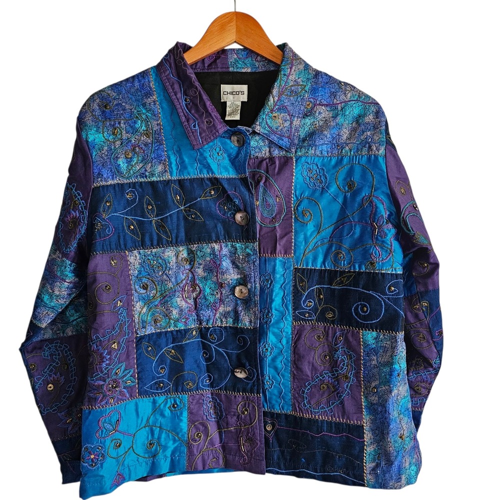 Chico's Patchwork Jacket Embroidered Button Up Bo… - image 2